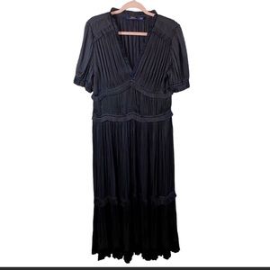 Polo Ralph Lauren Black Short Sleeve Pleated Ruffled Maxi Dress